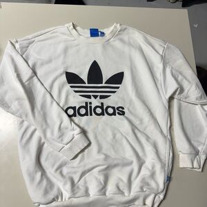 Adidas White Crewneck Sweater with Iconic Trefoil
